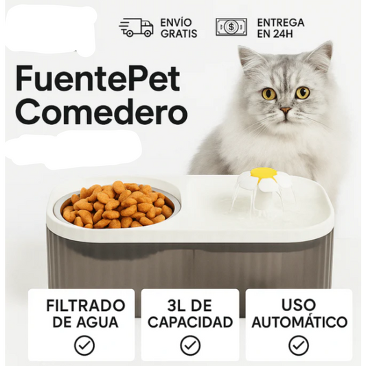 Comedero y bebedero de mascotas con fuente