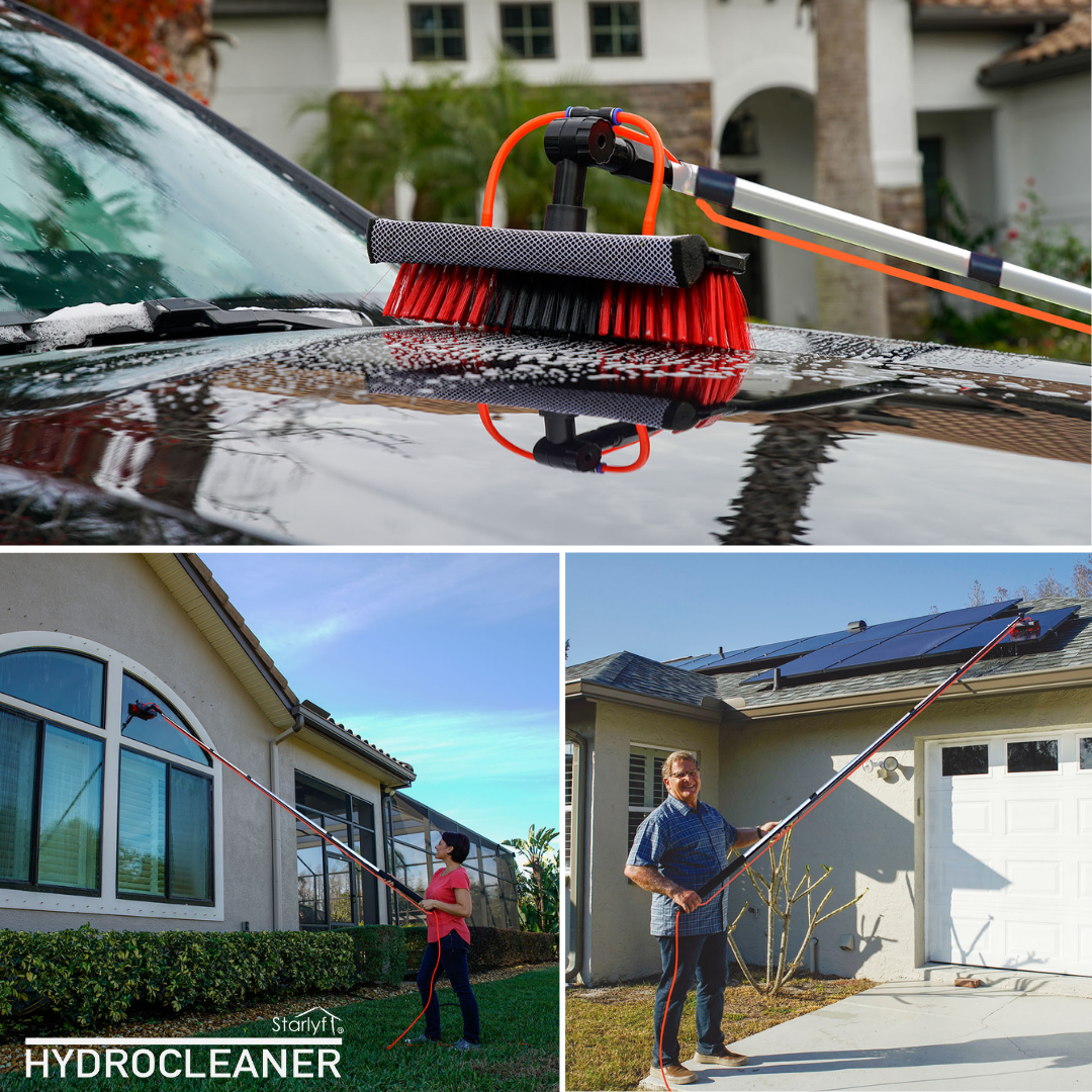 Escoba telescópica hidráulica de 3,6 m ideal para limpiar superficies altas y difíciles